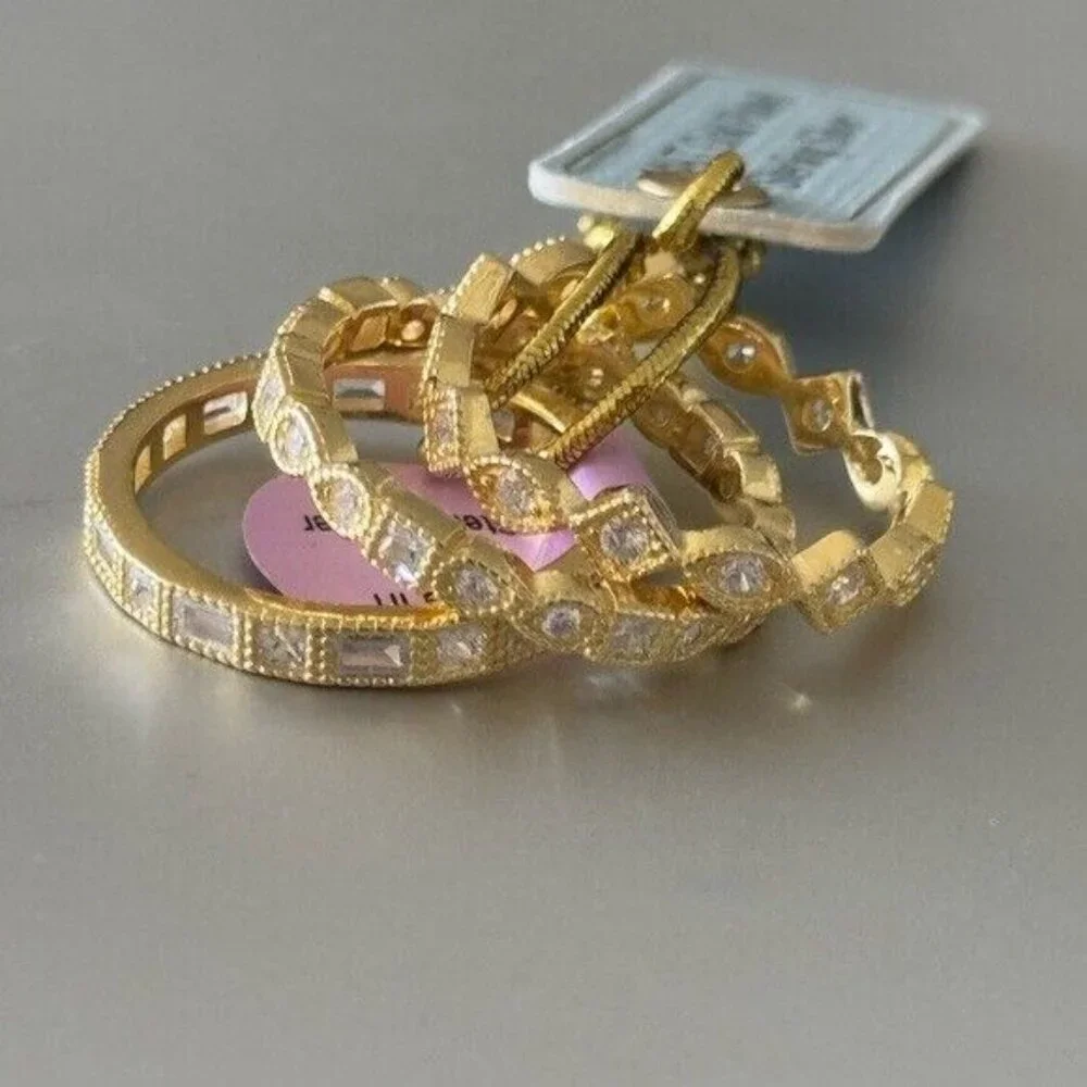 Set of 3 Rings Gold Plated 925 Sterling Silver Rings CZ Sones Sz. 9